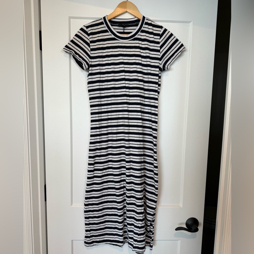 J. Crew Black & White Striped Midi Tee Dress